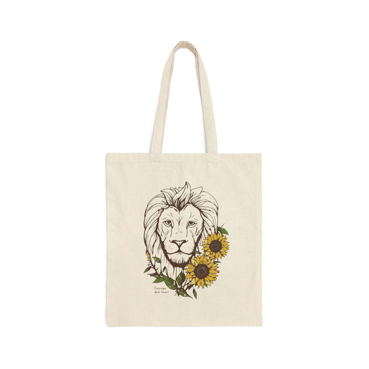 Courage Dear Heart Lion Sunflowers Canvas Tote Bag