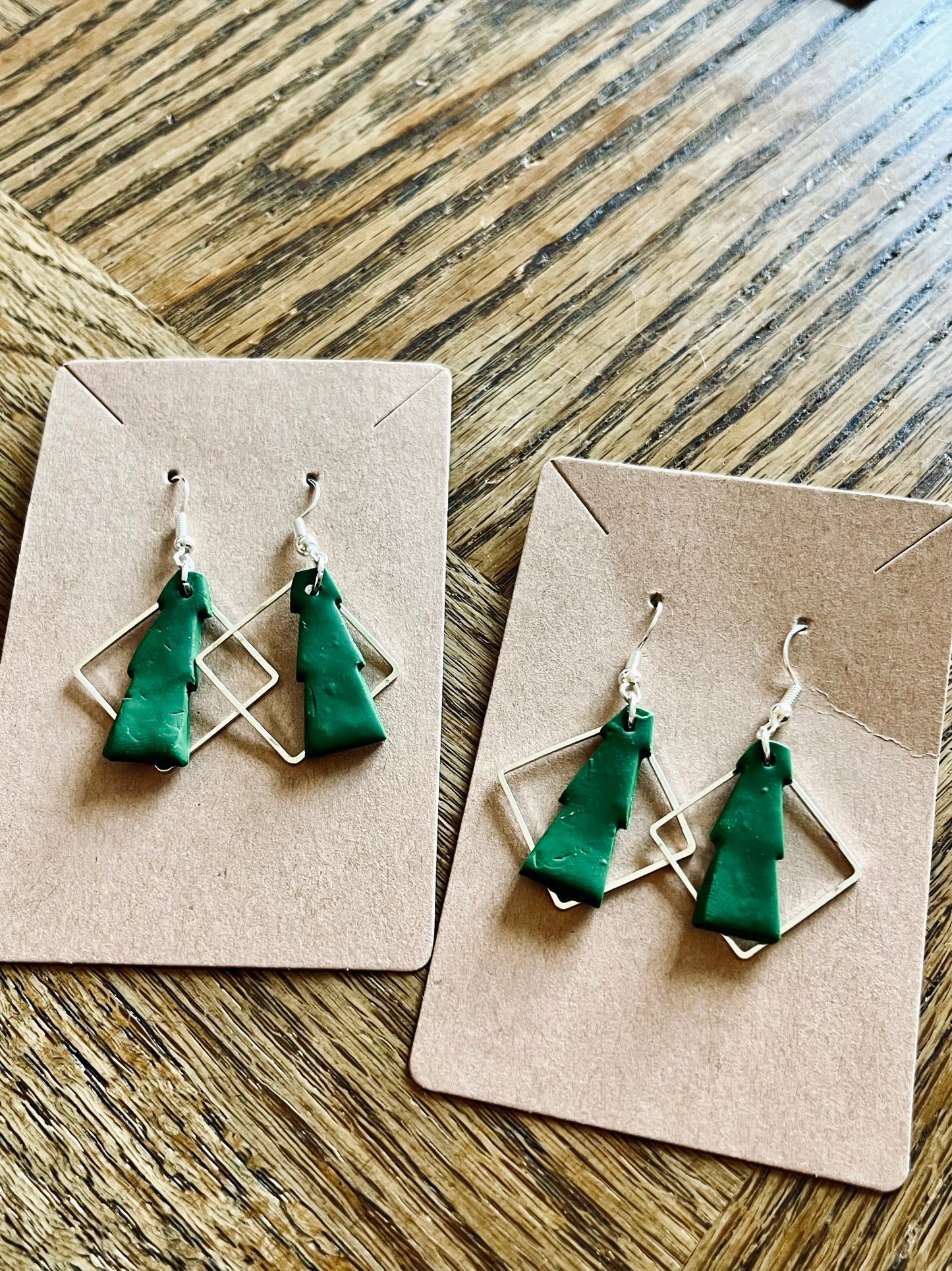 Christmas tree earrings - green and silver